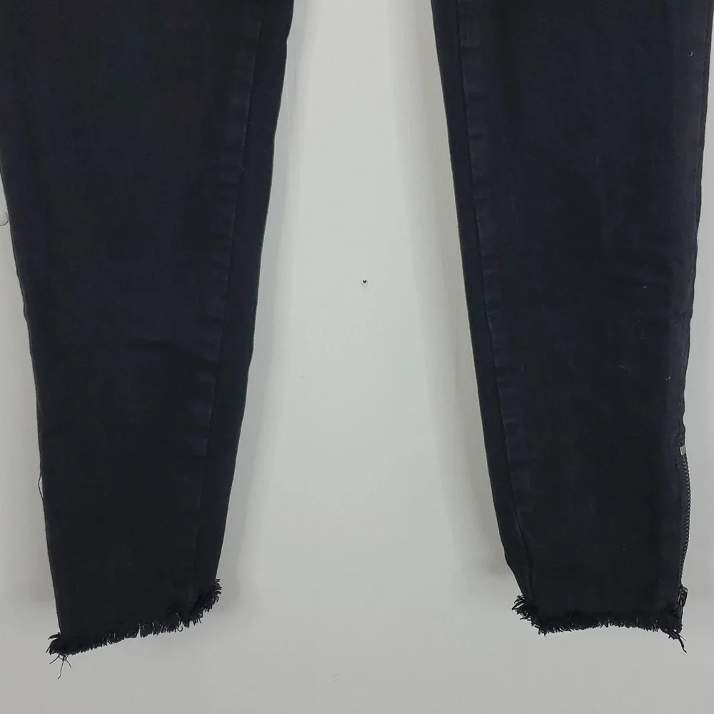 Kancan Super Skinny Jeans Mid Rise Zip Ankle Raw Hem Black Stretch Womens 25